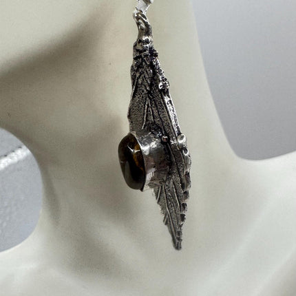 Vintage Tigers Eye Dangle Earrings Sterling Silver Design Statement Leverbacks