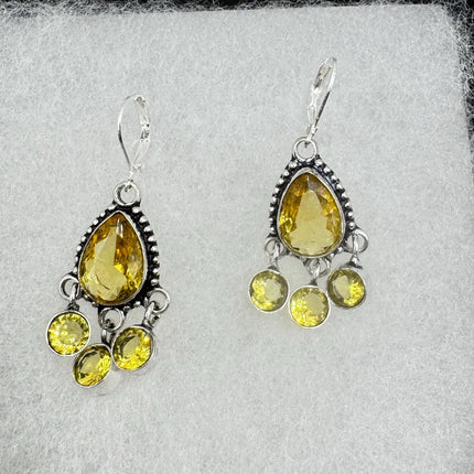 Vintage Yellow Citrine Glass Silver Earrings