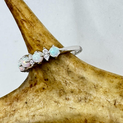 Vintage Fire Opal Tiny Stacking Promise Ring - 925 Sterling Silver Band Minimalist Jewelry for Prom Wedding or Everyday Ring