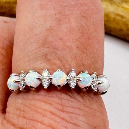 Vintage Fire Opal Tiny Stacking Promise Ring - 925 Sterling Silver Band Minimalist Jewelry for Prom Wedding or Everyday Ring