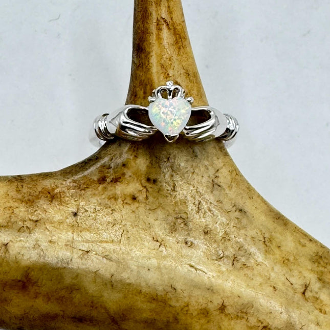 Vintage Opal Heart Silver Ring |Celtic Clauddagh Boho Statement Wedding Band Ring 925 Sterling Silver Band