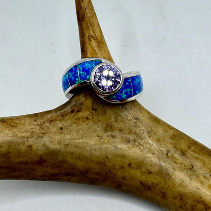 Vintage Blue Opal Purple Amethyst Silver Ring |Celtic Boho Statement Wedding Band Ring 925 Sterling Silver Band