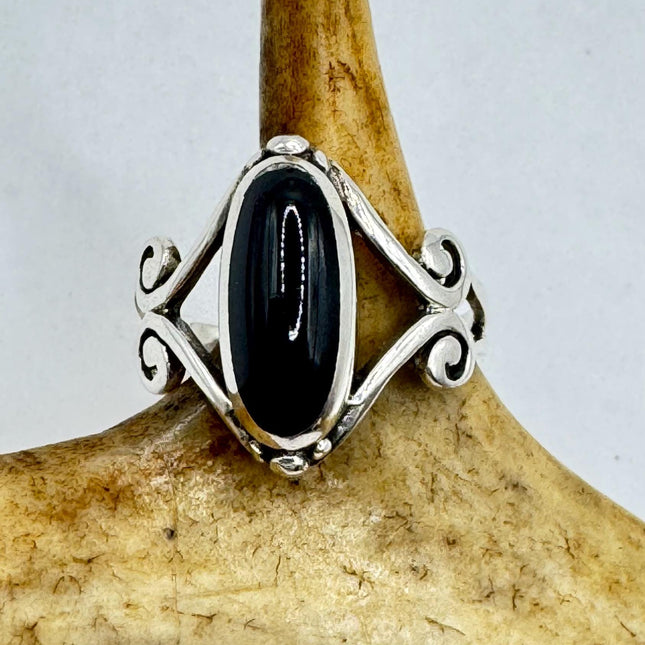Vintage Black Onyx Cocktail Ring 925 Sterling Silver Band Deco Antique Cocktail Statement ring