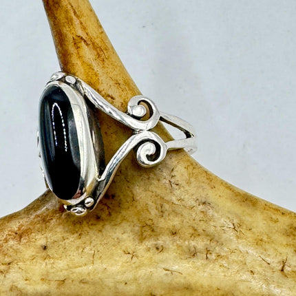Vintage Black Onyx Cocktail Ring 925 Sterling Silver Band Deco Antique Cocktail Statement ring