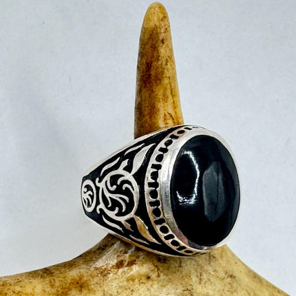 Vintage Black Onyx Mens Ring 925 Sterling Silver Band Deco Antique Cocktail Statement ring