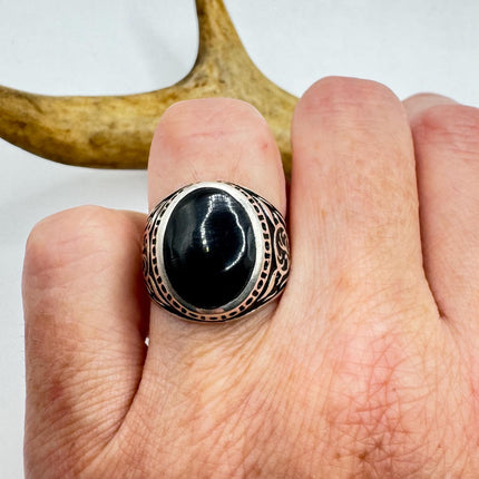 Vintage Black Onyx Mens Ring 925 Sterling Silver Band Deco Antique Cocktail Statement ring