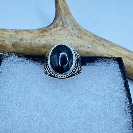 Vintage Black Onyx Mens Ring 925 Sterling Silver Band Deco Antique Cocktail Statement ring