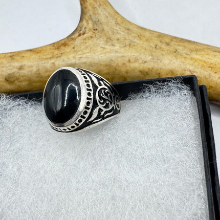 Vintage Black Onyx Mens Ring 925 Sterling Silver Band Deco Antique Cocktail Statement ring