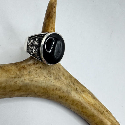 Vintage Black Onyx Mens Ring 925 Sterling Silver Band Deco Antique Cocktail Statement ring