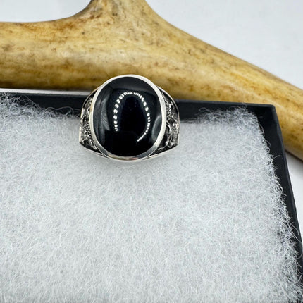 Vintage Black Onyx Mens Ring 925 Sterling Silver Band Deco Antique Cocktail Statement ring
