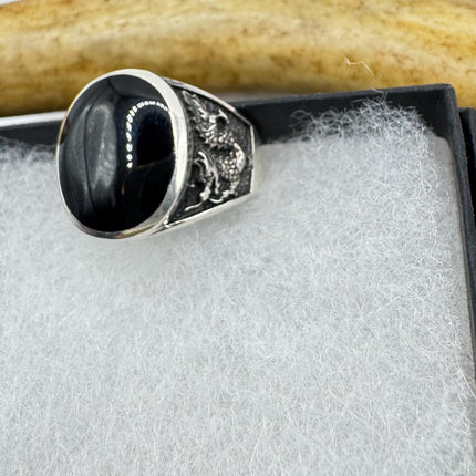 Vintage Black Onyx Mens Ring 925 Sterling Silver Band Deco Antique Cocktail Statement ring