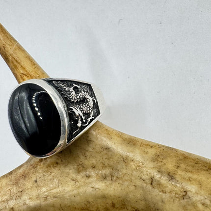 Vintage Black Onyx Mens Ring 925 Sterling Silver Band Deco Antique Cocktail Statement ring