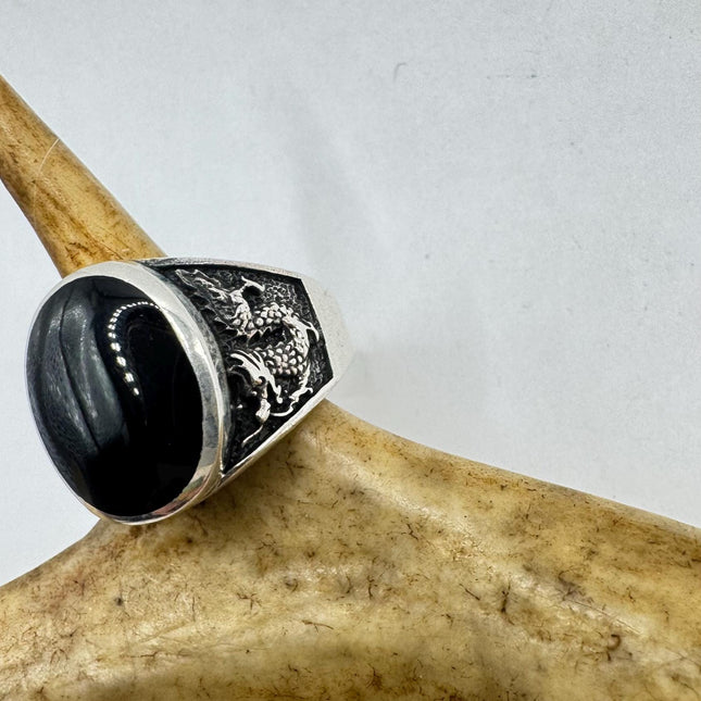 Vintage Black Onyx Mens Ring 925 Sterling Silver Band Deco Antique Cocktail Statement ring