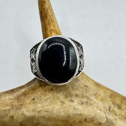 Vintage Black Onyx Mens Ring 925 Sterling Silver Band Deco Antique Cocktail Statement ring