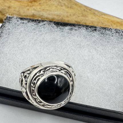 Vintage Black Onyx Mens Ring 925 Sterling Silver Band Deco Antique Cocktail Statement ring