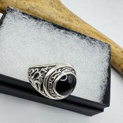 Vintage Black Onyx Mens Ring 925 Sterling Silver Band Deco Antique Cocktail Statement ring