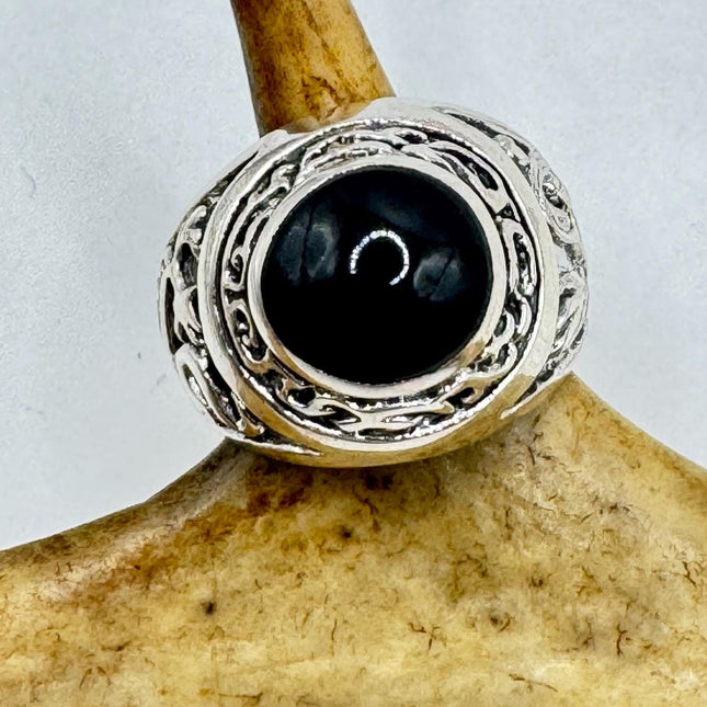 Vintage Black Onyx Mens Ring 925 Sterling Silver Band Deco Antique Cocktail Statement ring