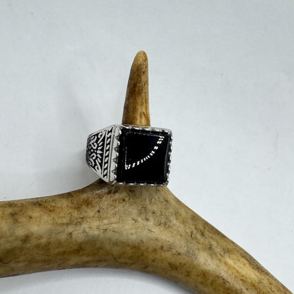 Vintage Black Onyx Mens Ring 925 Sterling Silver Band Deco Antique Cocktail Statement ring