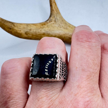 Vintage Black Onyx Mens Ring 925 Sterling Silver Band Deco Antique Cocktail Statement ring