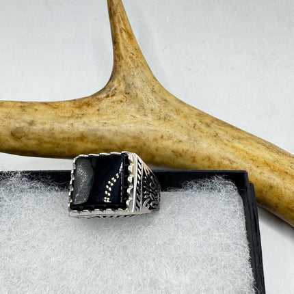 Vintage Black Onyx Mens Ring 925 Sterling Silver Band Deco Antique Cocktail Statement ring