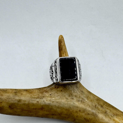 Vintage Black Onyx Mens Ring 925 Sterling Silver Band Deco Antique Cocktail Statement ring
