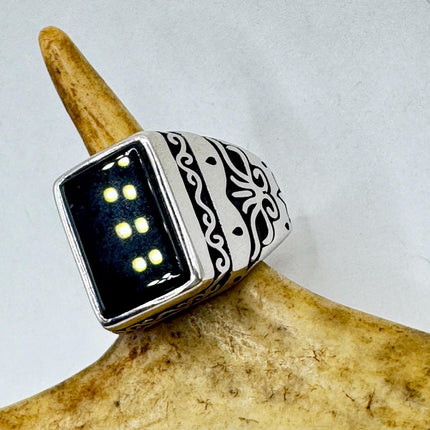 Vintage Black Onyx Mens Ring 925 Sterling Silver Band Deco Antique Cocktail Statement ring