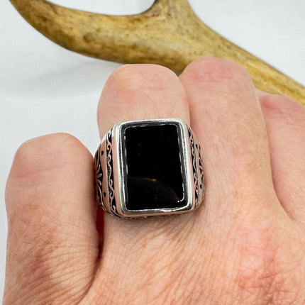Vintage Black Onyx Mens Ring 925 Sterling Silver Band Deco Antique Cocktail Statement ring