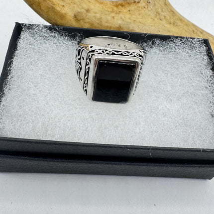 Vintage Black Onyx Mens Ring 925 Sterling Silver Band Deco Antique Cocktail Statement ring
