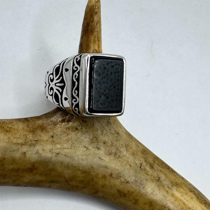 Vintage Black Onyx Mens Ring 925 Sterling Silver Band Deco Antique Cocktail Statement ring