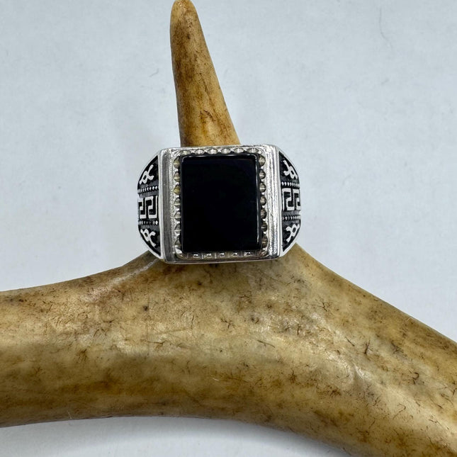 Vintage Black Onyx Mens Ring 925 Sterling Silver Band Deco Antique Cocktail Statement ring
