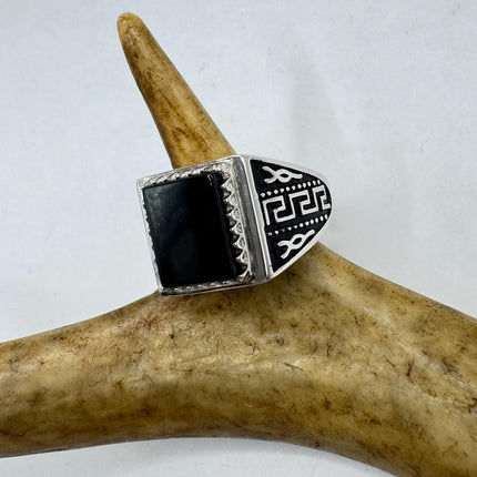 Vintage Black Onyx Mens Ring 925 Sterling Silver Band Deco Antique Cocktail Statement ring