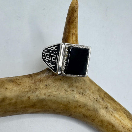 Vintage Black Onyx Mens Ring 925 Sterling Silver Band Deco Antique Cocktail Statement ring