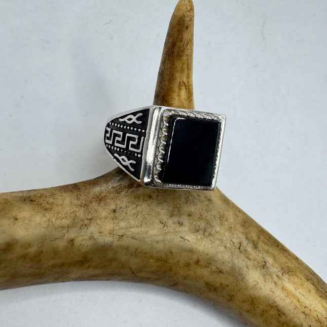 Vintage Black Onyx Mens Ring 925 Sterling Silver Band Deco Antique Cocktail Statement ring