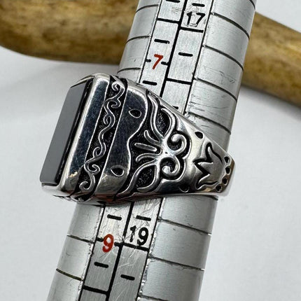 Vintage Black Onyx Mens Ring 925 Sterling Silver Band Deco Antique Cocktail Statement ring