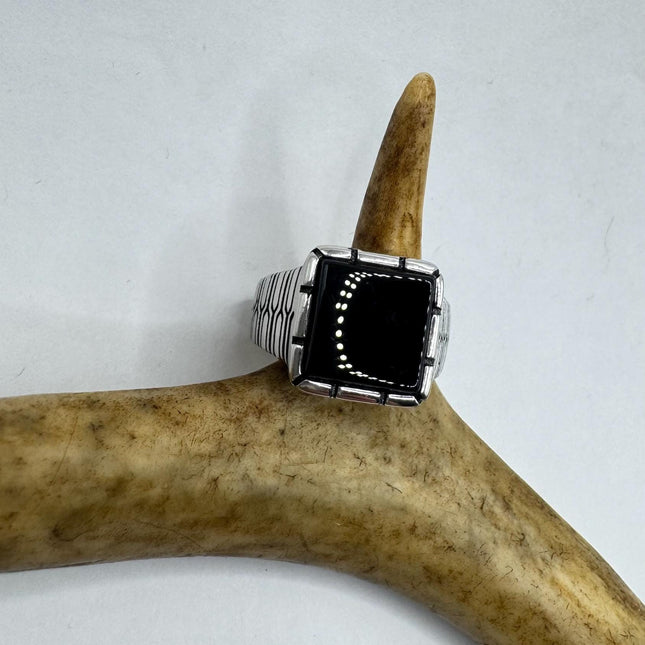 Vintage Black Onyx Mens Ring 925 Sterling Silver Band Deco Antique Cocktail Statement ring