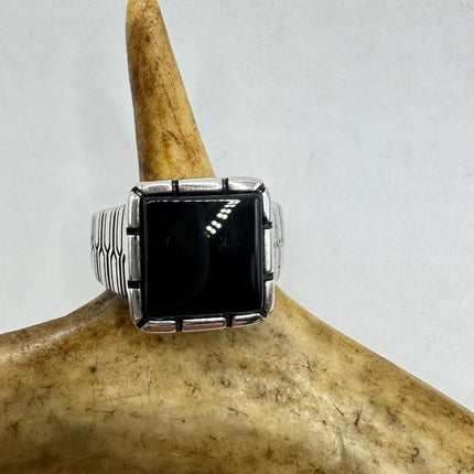 Vintage Black Onyx Mens Ring 925 Sterling Silver Band Deco Antique Cocktail Statement ring