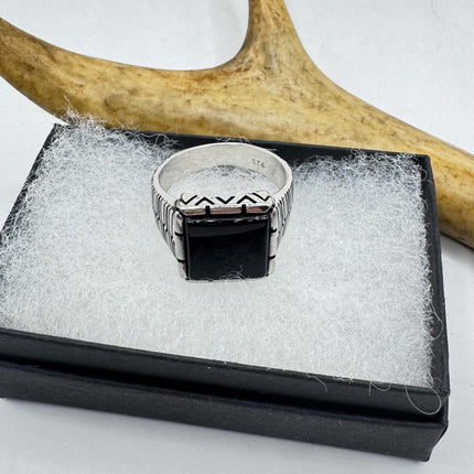 Vintage Black Onyx Mens Ring 925 Sterling Silver Band Deco Antique Cocktail Statement ring