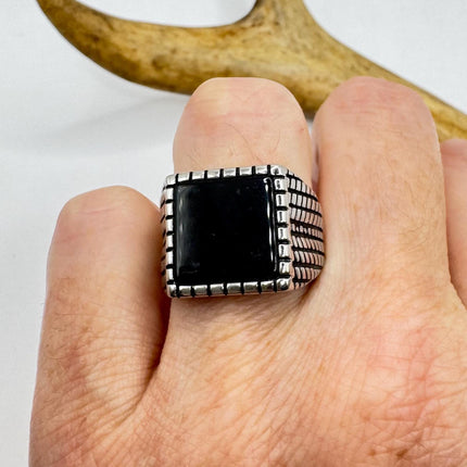 Vintage Black Onyx Mens Ring 925 Sterling Silver Band Deco Antique Cocktail Statement ring