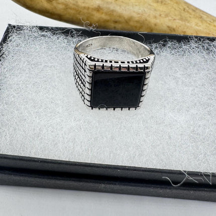 Vintage Black Onyx Mens Ring 925 Sterling Silver Band Deco Antique Cocktail Statement ring