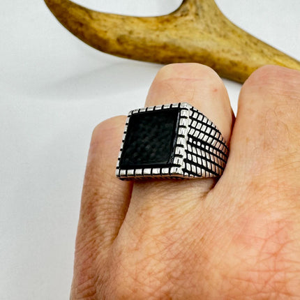 Vintage Black Onyx Mens Ring 925 Sterling Silver Band Deco Antique Cocktail Statement ring