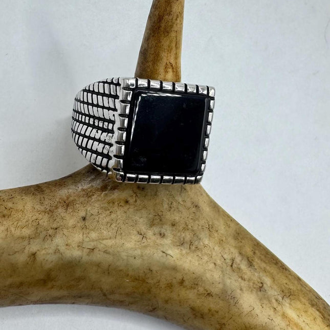 Vintage Black Onyx Mens Ring 925 Sterling Silver Band Deco Antique Cocktail Statement ring