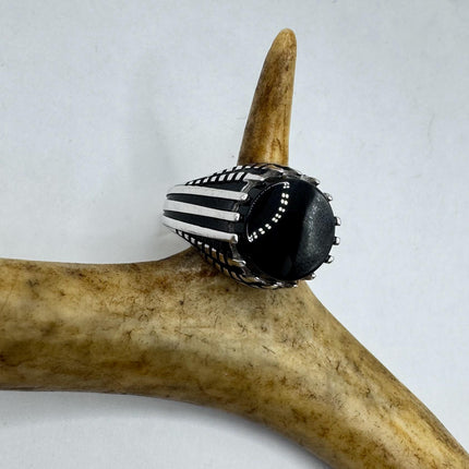 Vintage Black Onyx Mens Ring 925 Sterling Silver Band Deco Antique Cocktail Statement ring