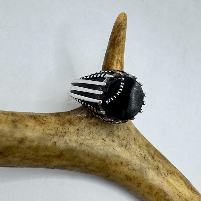 Vintage Black Onyx Mens Ring 925 Sterling Silver Band Deco Antique Cocktail Statement ring