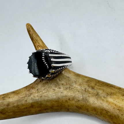 Vintage Black Onyx Mens Ring 925 Sterling Silver Band Deco Antique Cocktail Statement ring
