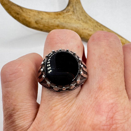 Vintage Black Onyx Mens Ring 925 Sterling Silver Band Deco Antique Cocktail Statement ring