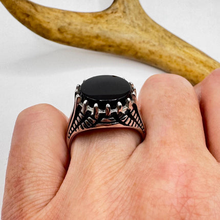Vintage Black Onyx Mens Ring 925 Sterling Silver Band Deco Antique Cocktail Statement ring