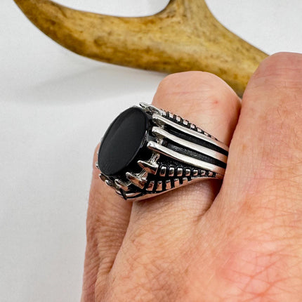 Vintage Black Onyx Mens Ring 925 Sterling Silver Band Deco Antique Cocktail Statement ring