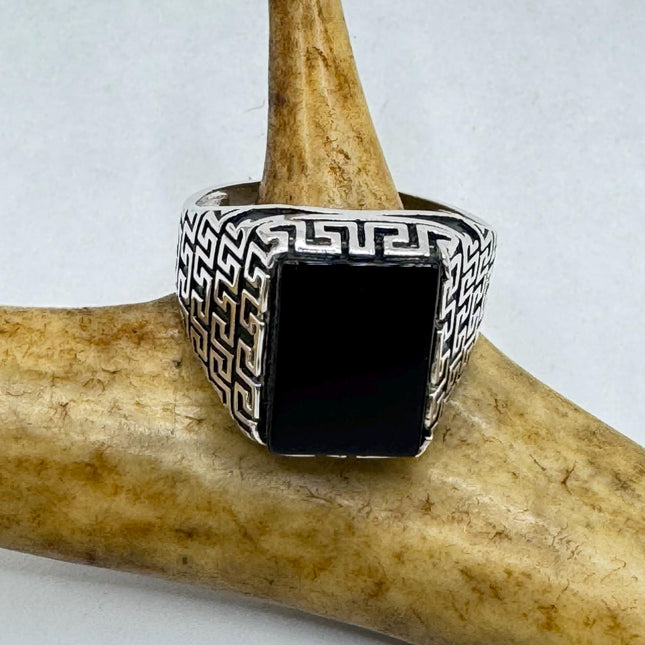 Vintage Black Onyx Mens Ring 925 Sterling Silver Band Deco Antique Cocktail Statement ring
