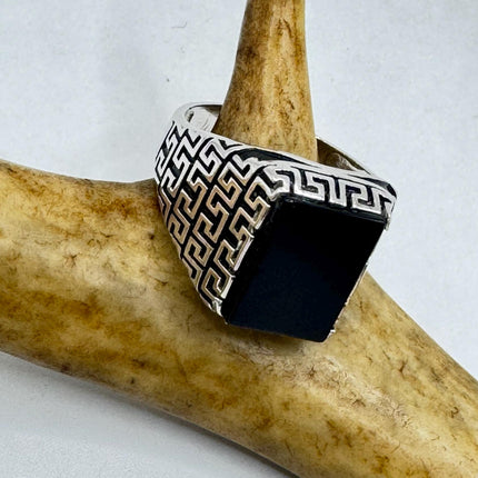 Vintage Black Onyx Mens Ring 925 Sterling Silver Band Deco Antique Cocktail Statement ring