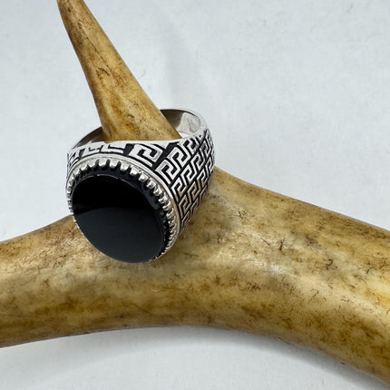 Vintage Black Onyx Mens Ring 925 Sterling Silver Band Deco Antique Cocktail Statement ring